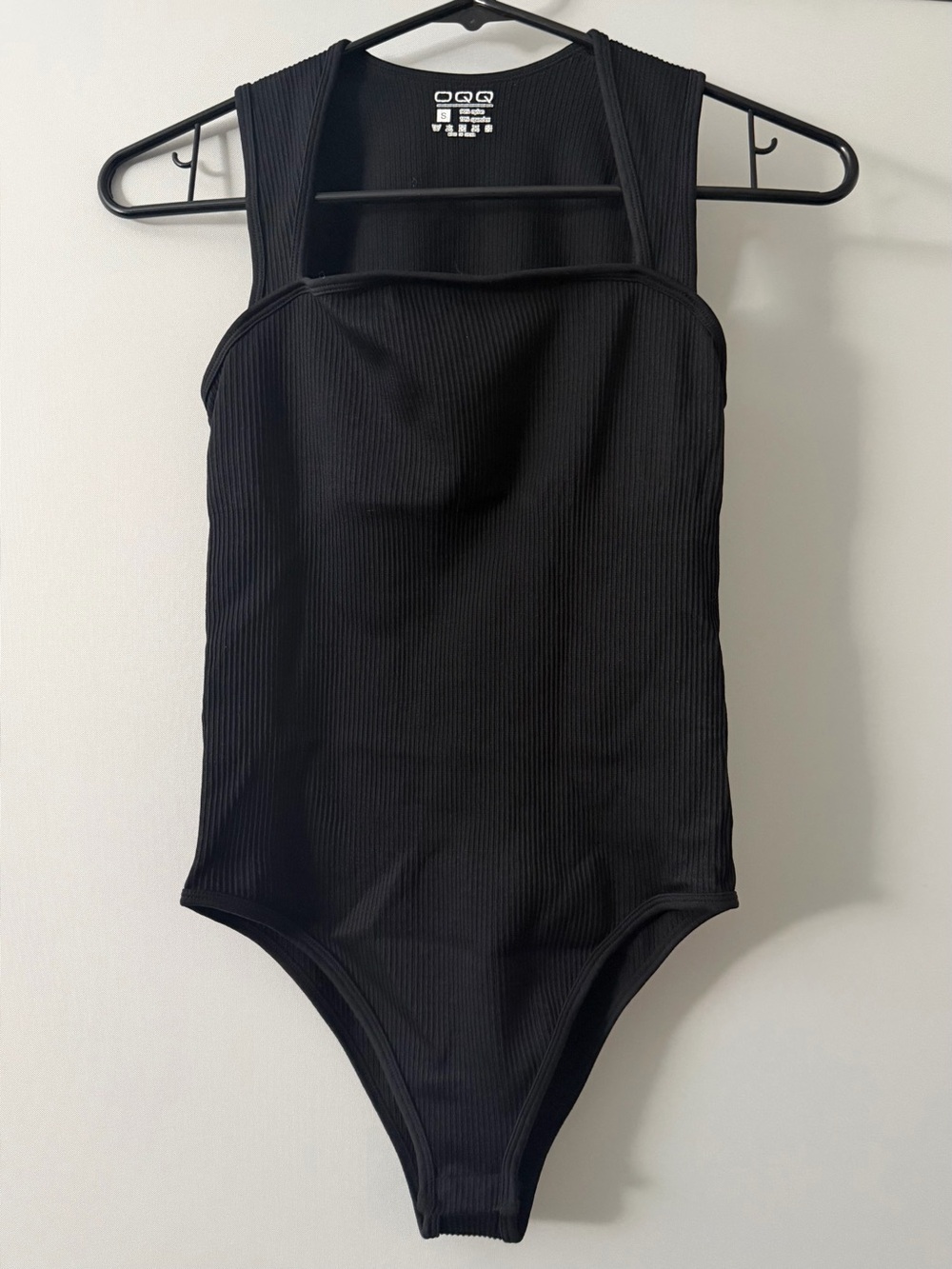 OQQ Size Small Bodysuit Ribbed Tank Top Stretchy Buttoned Closure Black Used